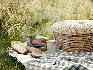 Picnic setup with bread