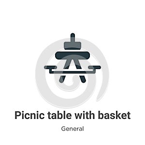 Picnic table with basket vector icon on white background. Flat vector picnic table with basket icon symbol sign from modern photo