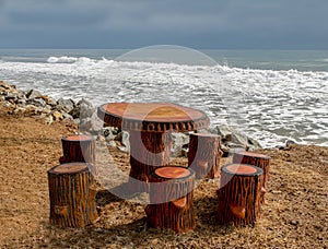 picnic table on beach