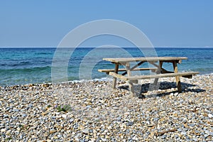 Picnic table on a beach