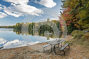 Picnic Table on a Beach in Autumn - Ontario, Canada