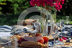 Picnic table in blue tones for many guests