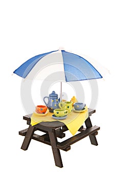 Picnic table with crockery