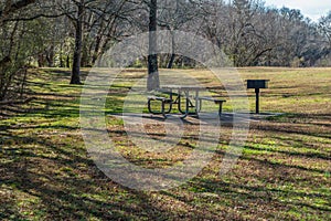 Picnic table and grill in a park