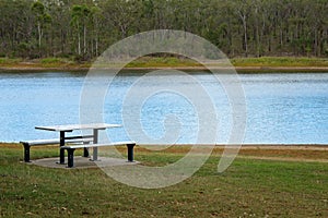 Picnic Table Beside A Lake