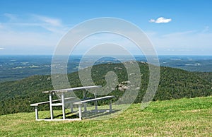 Picnic table in mountains