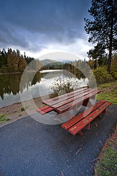 Picnic table near the lake.
