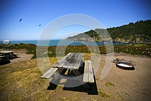 Picnic table by the ocean