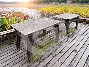 Picnic table in a picturesque nature waterfront setting