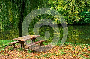 Picnic table by the river