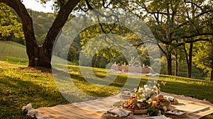 Picnic Table Set Up Under Tree Shade