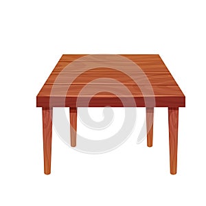 Picnic table wooden furniture, wood desk with leg, rustic construction isolated on white background. Comic wooden