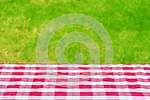 Picnic tablecloth on the table