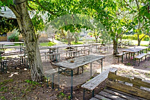 Picnic tables in the countryside