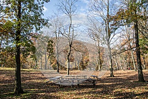 Picnic tables in the mountains