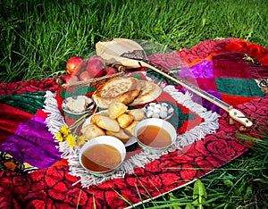 Picnic whit Kazakh traditional food