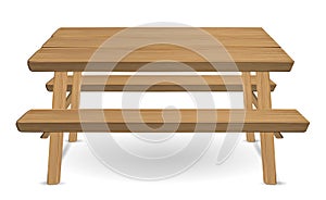 Picnic wood table on a white background