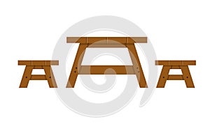 Picnic wood table on a white background