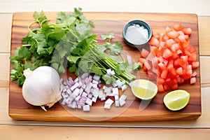 pico de gallo ingredients before chopping on a board
