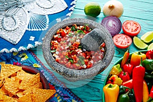 Pico de Gallo sauce from Mexico in molcajete