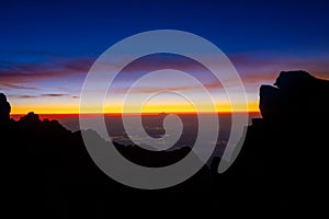 Pico de orizaba volcano sunrise in the clouds Puebla Mexico sunrise in the mountain, view from IztaccÃÂ­huatl volcano, beautiful