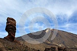 The Pico del Teide and the on the Roque Cinchado Canary Island of Tenerife, Spain