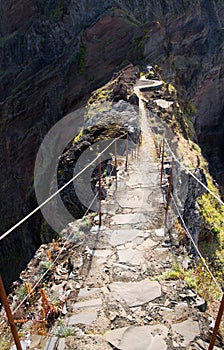 Pico do Areeiro vertigo trail passage, Madeira