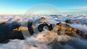 Pico do Arieiro mountain on Madeira. Top view of the third mountain on Madeira island.