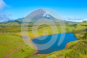 Pico mountain viewed behind Lagoa do Capitao, Azores, portugal photo