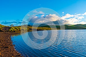 Pico mountain viewed behind Lagoa do Capitao, Azores, portugal photo