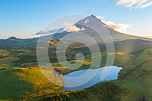 Pico mountain viewed behind Lagoa do Capitao, Azores, portugal photo