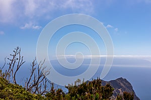 Pico Verde - Panoramic view on La Gomera island and the Atlantic Ocean from Teno mountain range, Tenerife, Spain.