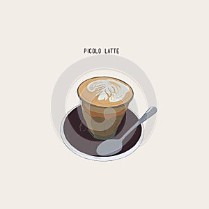 Picolo latte , hot coffee sketch vector.