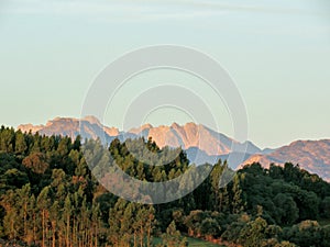 Picos de Europa mountain range at sunrise photo