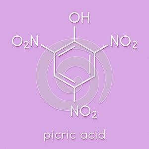 Picric acid 2,4,6-trinitrophenol explosive molecule. Skeletal formula. photo