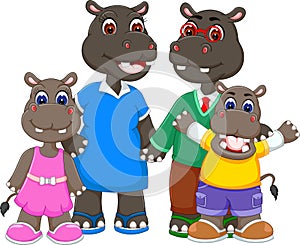 Happy family of hippo cartoon