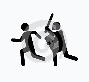 Pictogram attack. Icon one symbolically drawn man runs away from a policeman. Vector illustration from