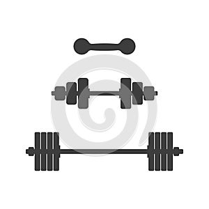 Pictogram of dumbbells and barbells on an isolated white background. Vector illustration