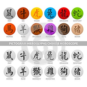 Pictogram hieroglyphs chinese horoscope