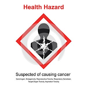 Pictogram mean suspected of causing cancer. Pictogram on product label harmful suspected may be causes by Carcinogen, Respiratory photo
