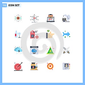 Pictogram Set of 16 Simple Flat Colors of pollution, environment, resources, dump, data