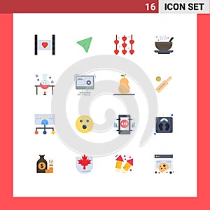 Pictogram Set of 16 Simple Flat Colors of qehwa, hot, computer, dish, wedding