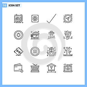Pictogram Set of 16 Simple Outlines of connection, buffer, check, navigational, directional