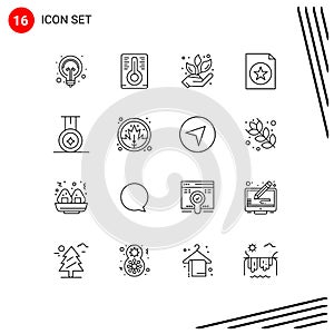 Pictogram Set of 16 Simple Outlines of plant, leaf, nature, sport, file