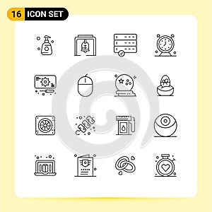 Pictogram Set of 16 Simple Outlines of recuperation, timer, approve, time, clock