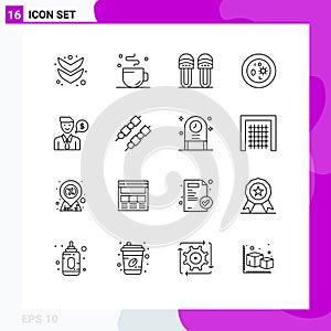 Pictogram Set of 16 Simple Outlines of work, laboratory, comfortable, dish, biology