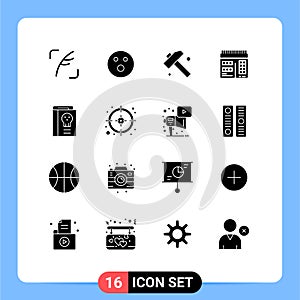 Pictogram Set of 16 Simple Solid Glyphs of halloween, fairy tale, construction, book, calendar