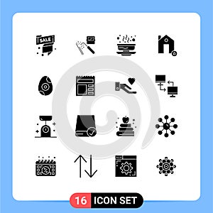 Pictogram Set of 16 Simple Solid Glyphs of house, buildings, factory, fall, soup