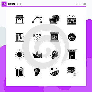 Pictogram Set of 16 Simple Solid Glyphs of punching ball, picture, outsourcing, photo, camera