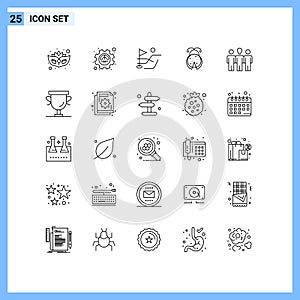 Pictogram Set of 25 Simple Lines of motivation, daybed, field, coach, ladybug